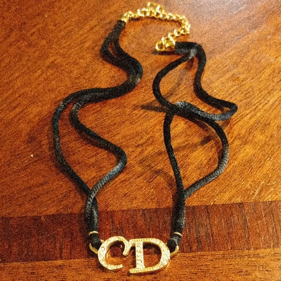 Authentic Christian Dior Black Choker Necklace CD Initials - Picture 1 of 4